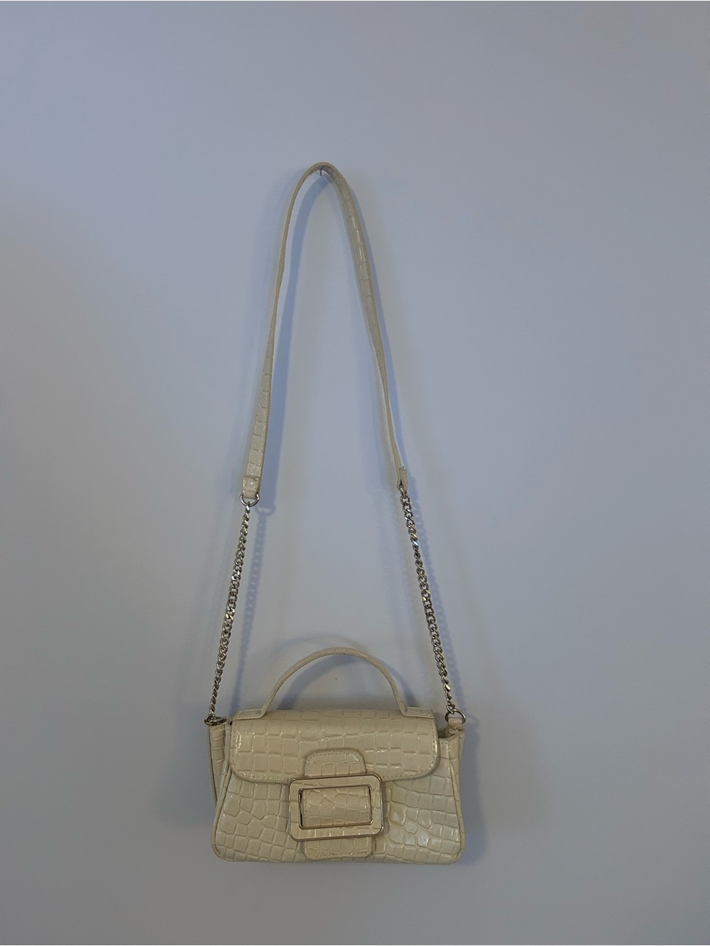Zara Cream Croc-Embossed Crossbody Bag with Top Handle - Picture 1 of 4